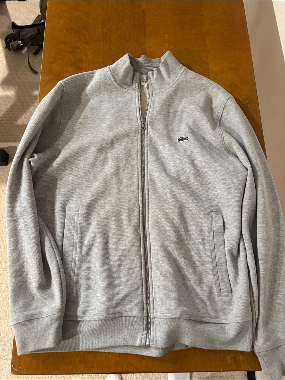 Lacoste Light Gray Zip-Up Sweatshirt with Green Crocodile Logo